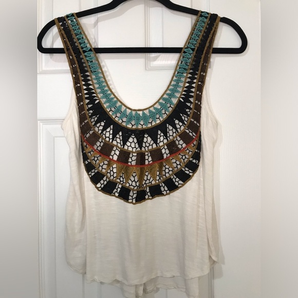 Eyeshadow Blue and Brown Embellished Tank Top with Bib Collar - Picture 1 of 4